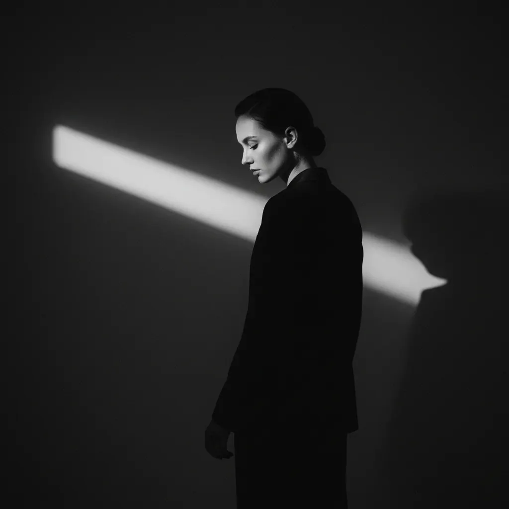 Dramatic black and white studio portrait